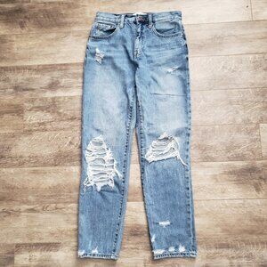Pistola Destroyed Knee Medium Wash Mom Jeans 26